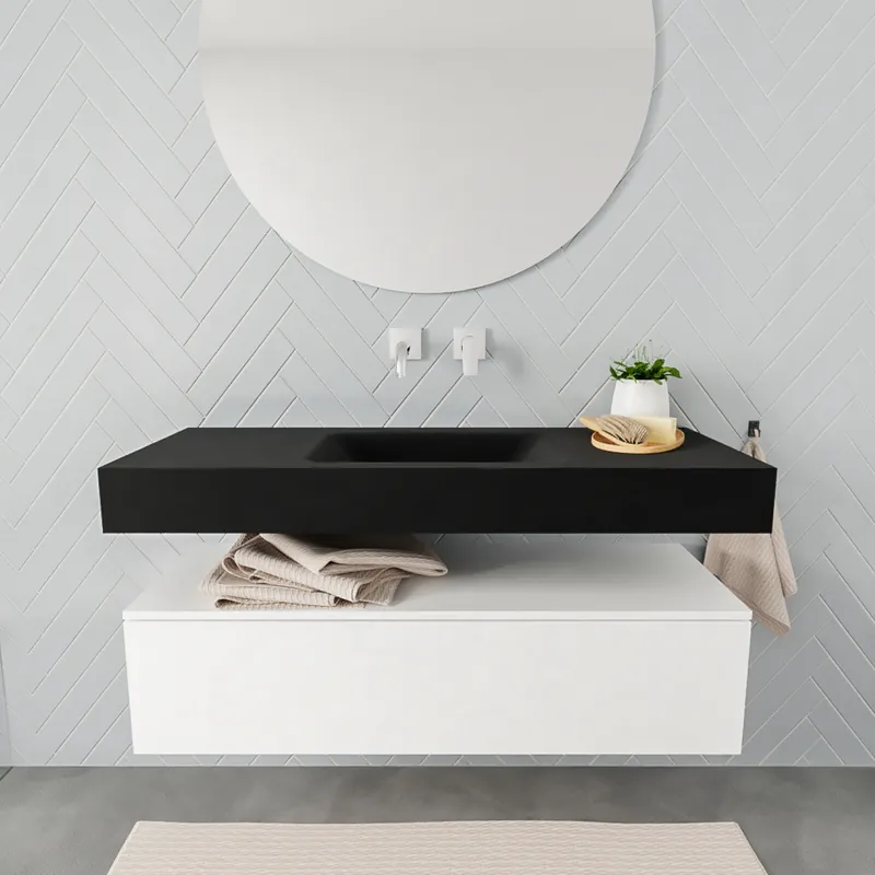 Badkamermeubel AQS Ibiza 120 cm Mat Wit Solid Surface Wastafel Mat Zwart (acht varianten) Laatste Kans