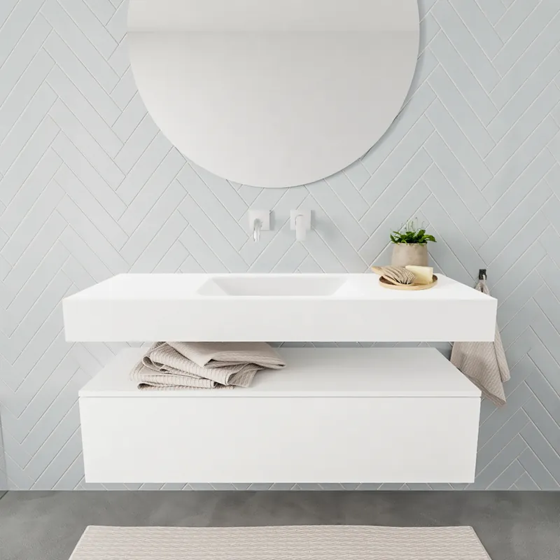 Nieuw Badkamermeubel AQS Ibiza 120 cm Solid Surface Wastafel Mat Wit (acht varianten)