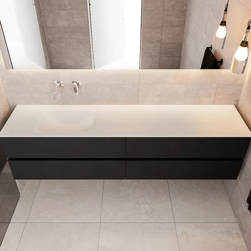 Badkamermeubel Solid Surface AQS Oslo 200x45 cm Mat Zwart Urban (zes varianten) Favoriet