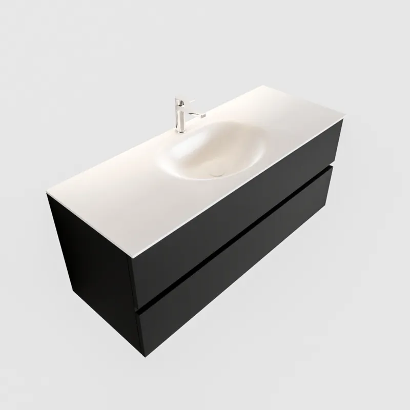 Fabrieksprijs Badkamermeubel Solid Surface AQS Stockholm 120x45 cm Mat Zwart Urban (veertien varianten)
