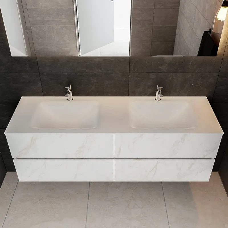 Finale Uitverkoop Badmeubel AQS Valencia Carrara Mat 150 cm Solid Surface Rechthoekige Wasbak (zes varianten)