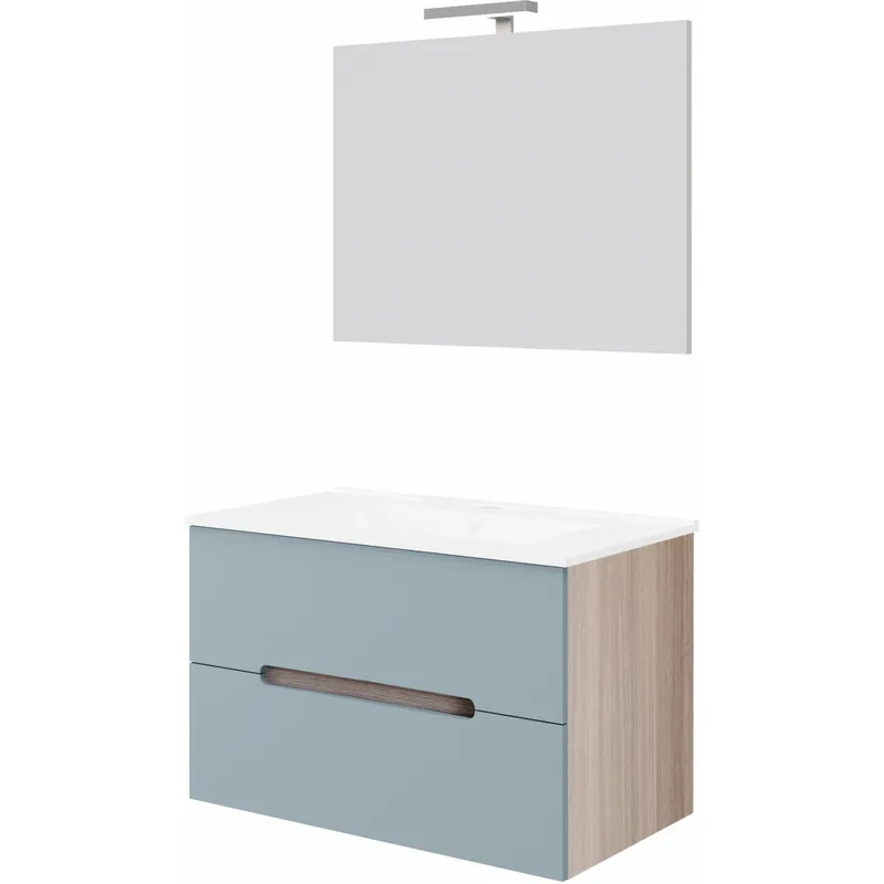 Badkamermeubelset Van Marcke Arco Compleet Set 80CM Pastelblauw Rook Eiken Met Spiegel Lage Kosten
