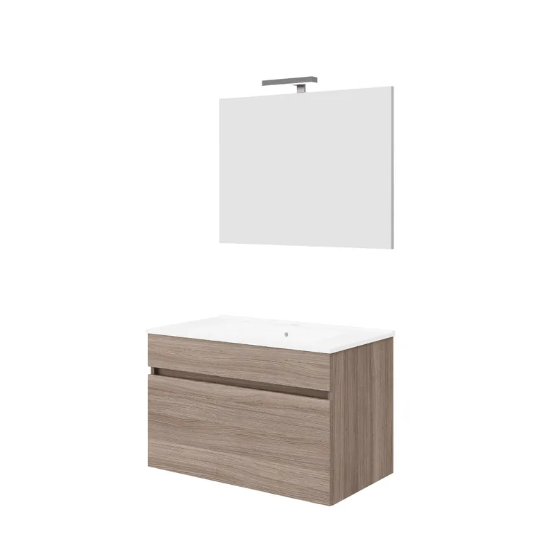 Finale Uitverkoop Badkamermeubelset Van Marcke RIVA Compleet Set 80CM Rook Eik Met Spiegel
