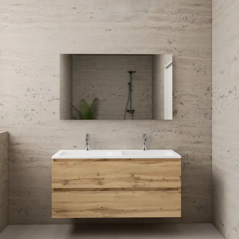 Aktie! Badmeubel Boss & Wessing Paris 120 cm Compleet Geleverd Dakota Oak (2 Kraangaten) Bestseller