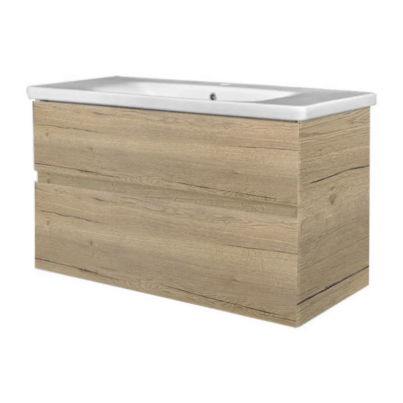 Badkamermeubel Best Design Quick 2 Laden Greeploos 100 cm Eiken Met Wastafel Rechtstreeks Van De Fabrikant