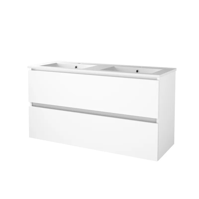 Merkproduct Badmeubelset Aquasplash Salt 120x46cm Greeploos 2 Lades Met Wastafel Porselein 2 Kraangaten Ice White