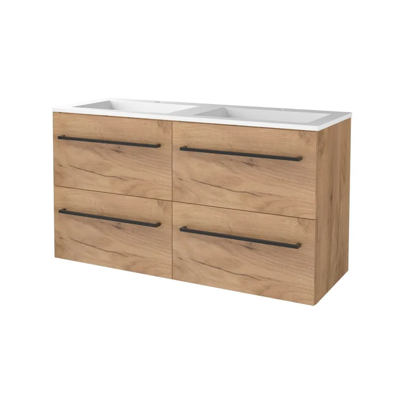 Badmeubelset Aquasplash Salt 120x46cm Met Grepen (Kleurkeuze) 4 Lades Met Wastafel Acryl 2 Kraangaten Whisky Oak Gratis Retour