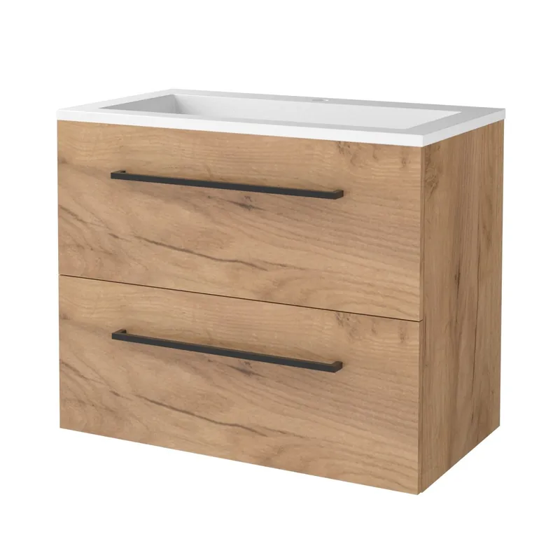 Badmeubelset Aquasplash Salt 100x46cm Met Grepen (Kleurkeuze) 2 Lades Met Wastafel 2 Kraangaten Whisky Oak Exclusieve Aanbieding