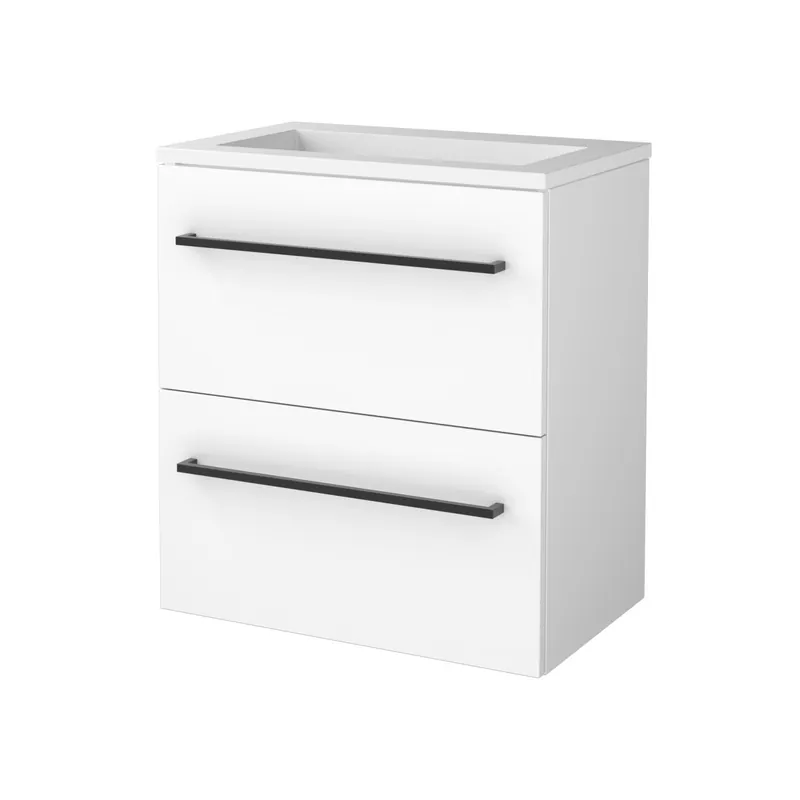 Badmeubelset Aquasplash Salt 60x39cm Met Grepen (Kleurkeuze) 2 Lades Met Wastafel Acryl Ice White Op = Op