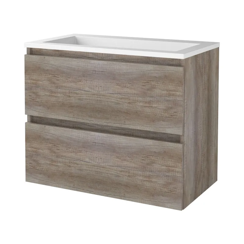 Bestseller Badmeubelset Aquasplash Salt 80x46cm Greeploos 2 Lades Met Wastafel Acryl Scotch Oak