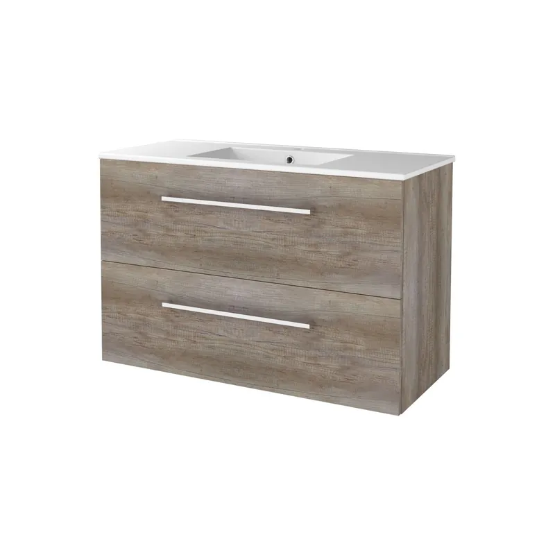 Koop Vandaag Badmeubelset Aquasplash Salt 100x46cm Met Grepen (Kleurkeuze) 2 Lades Met Wastafel 1 Kraangat Scotch Oak