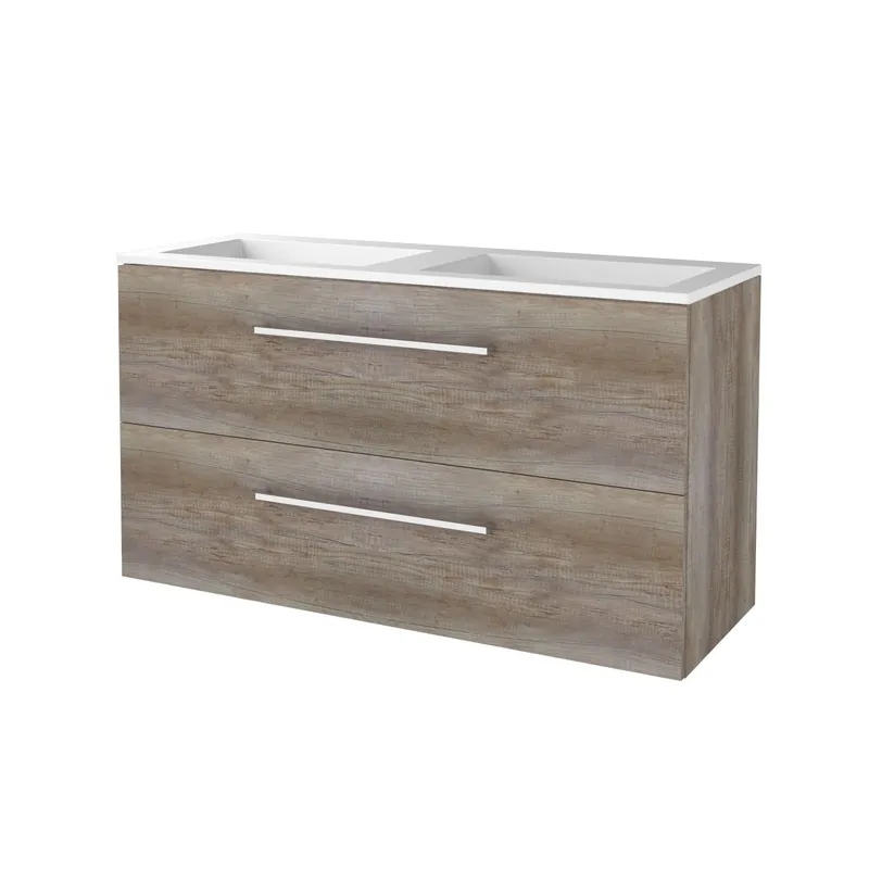 Badmeubelset Aquasplash Salt 120x46cm Met Grepen (Kleurkeuze) 2 Lades Met Wastafel Scotch Oak Shop Nu