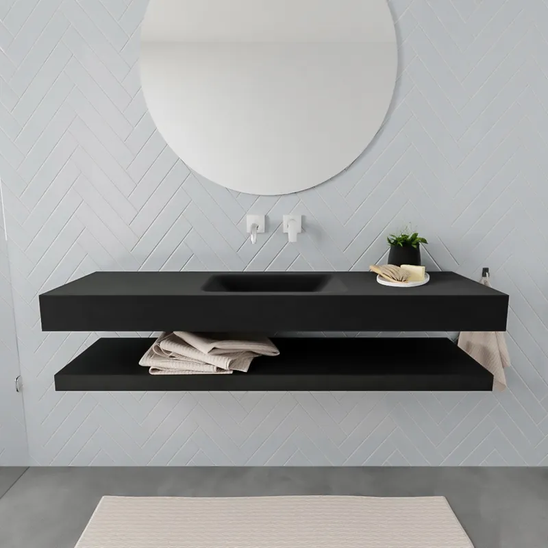Badkamermeubel AQS Ibiza 150 cm met Planchet Solid Surface Mat Zwart (acht varianten) Direct Beschikbaar