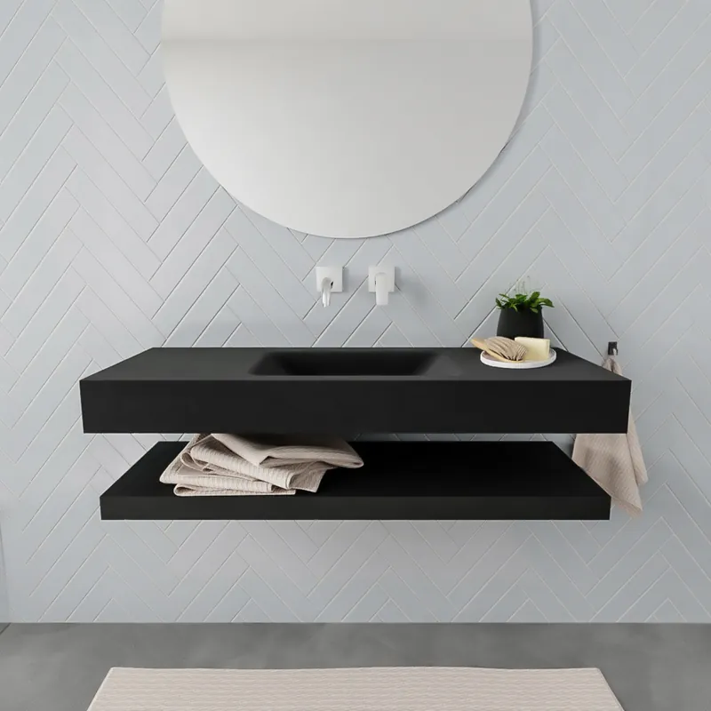 Lage Kosten Badkamermeubel AQS Ibiza 120 cm met Planchet Solid Surface Mat Zwart (acht varianten)