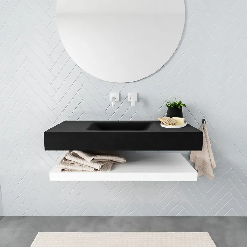 Snelle Levering Badkamermeubel AQS Ibiza 100 cm met Mat Wit Planchet Solid Surface Wastafel Mat Zwart (zes varianten)