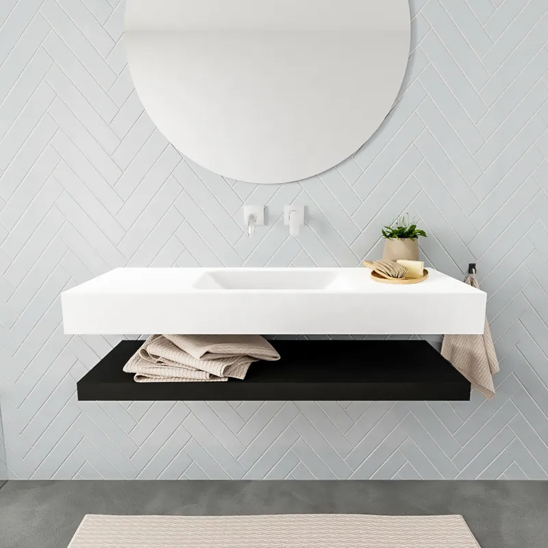 Meest Verkocht Badkamermeubel AQS Ibiza 120 cm met Mat Zwart Planchet Solid Surface Wastafel Mat Wit (acht varianten)