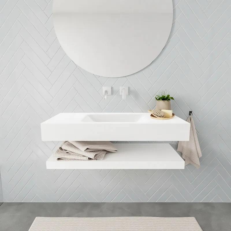 Badkamermeubel AQS Ibiza 100 cm met Planchet Solid Surface Mat Wit (zes varianten) Speciale Aanbieding