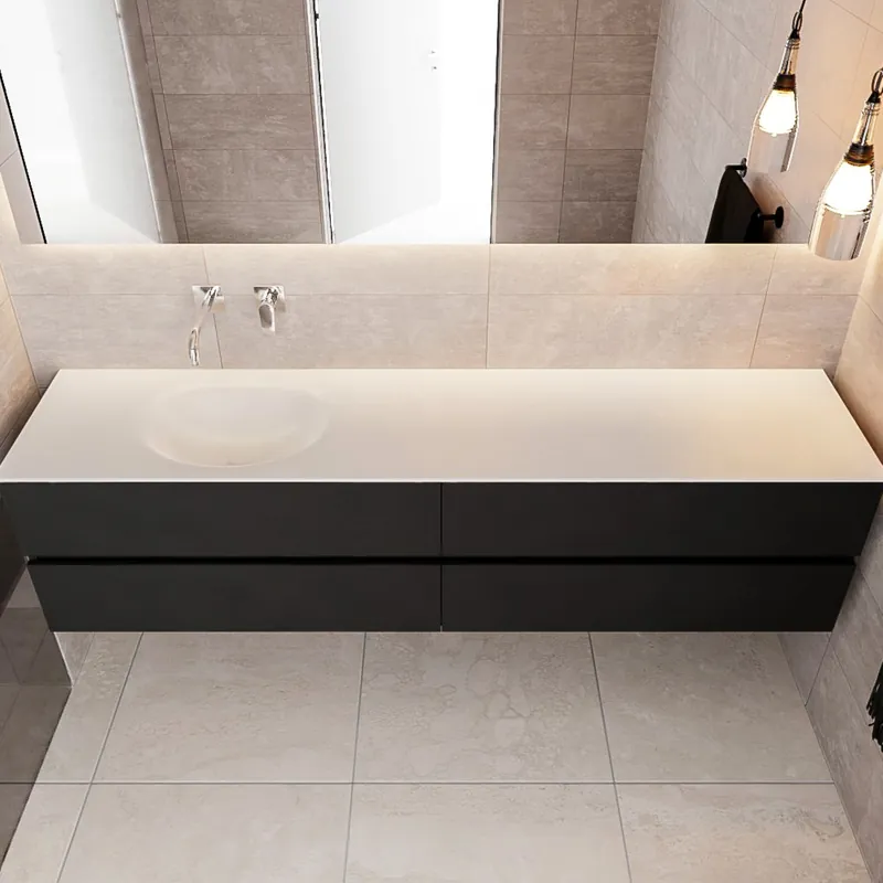Badkamermeubel Solid Surface AQS Stockholm 200x45 cm Mat Zwart Urban (zes varianten) Weekendaanbieding