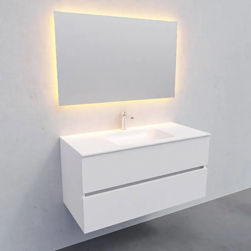 Populair Badkamermeubel Solid Surface AQS Oslo 100x46 cm Midden Mat Wit (met 1 kraangat)