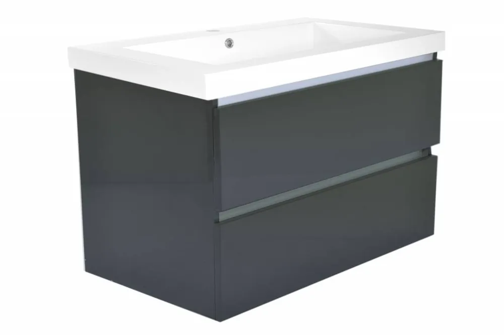 Badkamermeubel Luna 80X47 Met Wastafel Hoogglans Grijs (2 Laden) Direct Beschikbaar