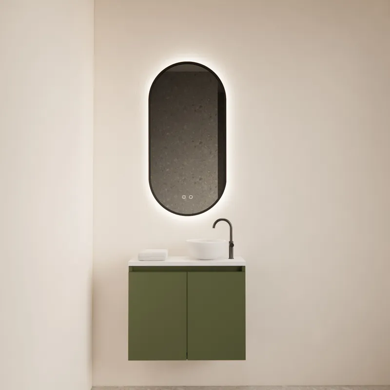 Snelle Levering Fonteinmeubel BWS Meadow 60x50 cm Olijf Groen Incl. Topplaat Mat Wit