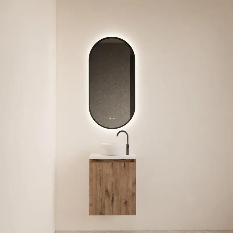 Gereduceerde Prijs Fonteinmeubel BWS Meadow 40x50 cm Wellington Oak Incl. Topplaat Mat Wit