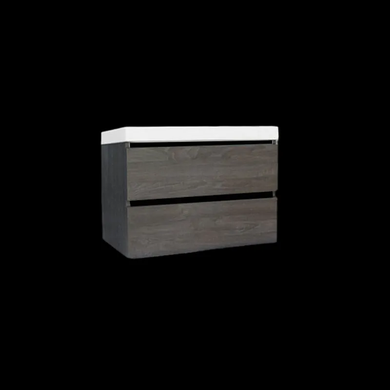 Speciale Aanbieding Onderkast Sanilux Trendline Met Greeplijst Mat Zwart 80x47x52 Cm Silver Oak
