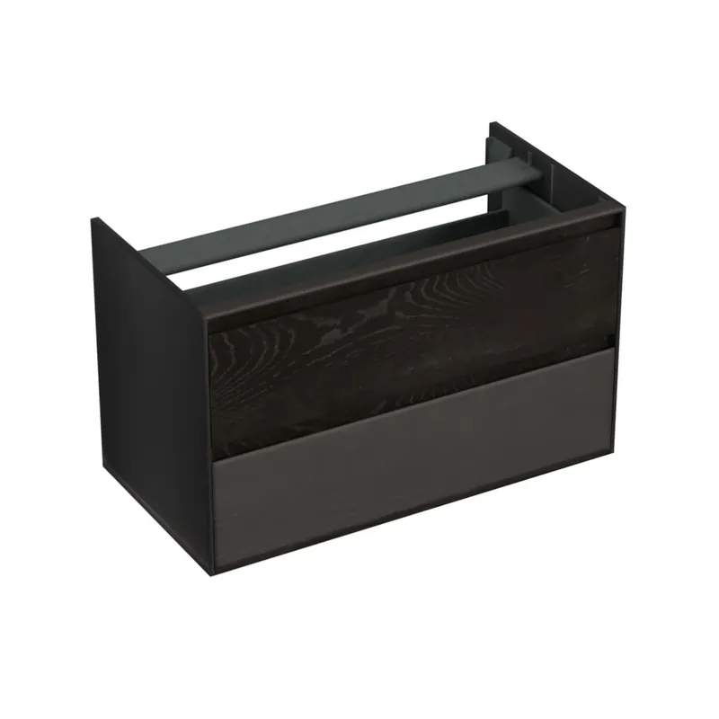 Rechtstreeks Van De Fabrikant Onderkast Forzalaqua Reno 100x51x60 Cm 2 Lades Softclose Eiken Black Oiled