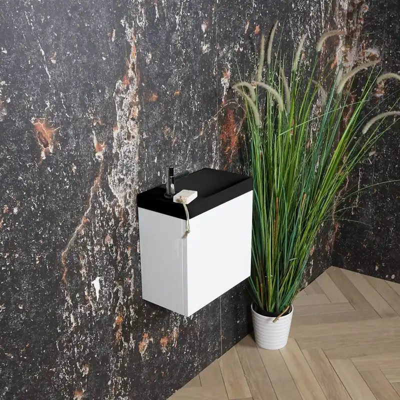 AKTIE! Fonteinmeubel Boss & Wessing Paris Fontein Mat Zwart 40 cm Hoogglans Wit (1 kraangat) Gereduceerde Prijs