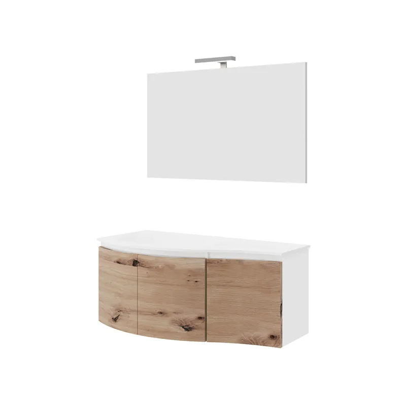 Badkamermeubelset Van Marcke Molina Compleet Set 105CM Glanzend Wit Gouden Eiken Met Spiegel Uitverkoop