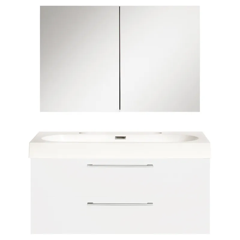 Badkamermeubelset Differnz Somero Met Keramiek Wastafel 100 cm Hoogglans Wit (Inc. Spiegelkast) Voordeelprijs