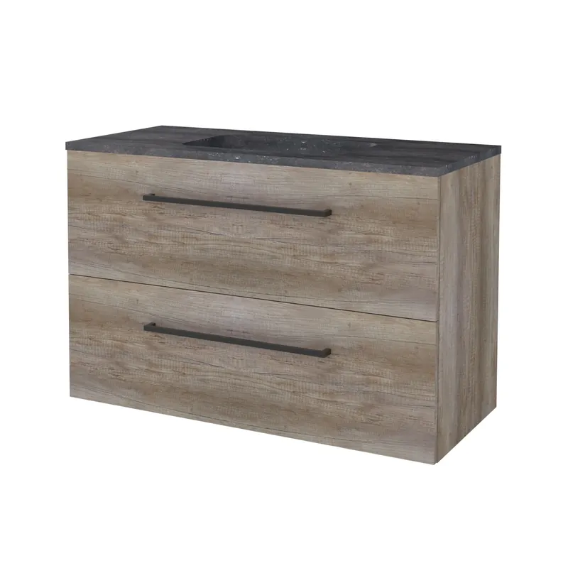 Badmeubelset Aquasplash Salt 100x46cm Met Grepen (Kleurkeuze) 2 Lades Met Wastafel Hardsteen Scotch Oak Superprijs