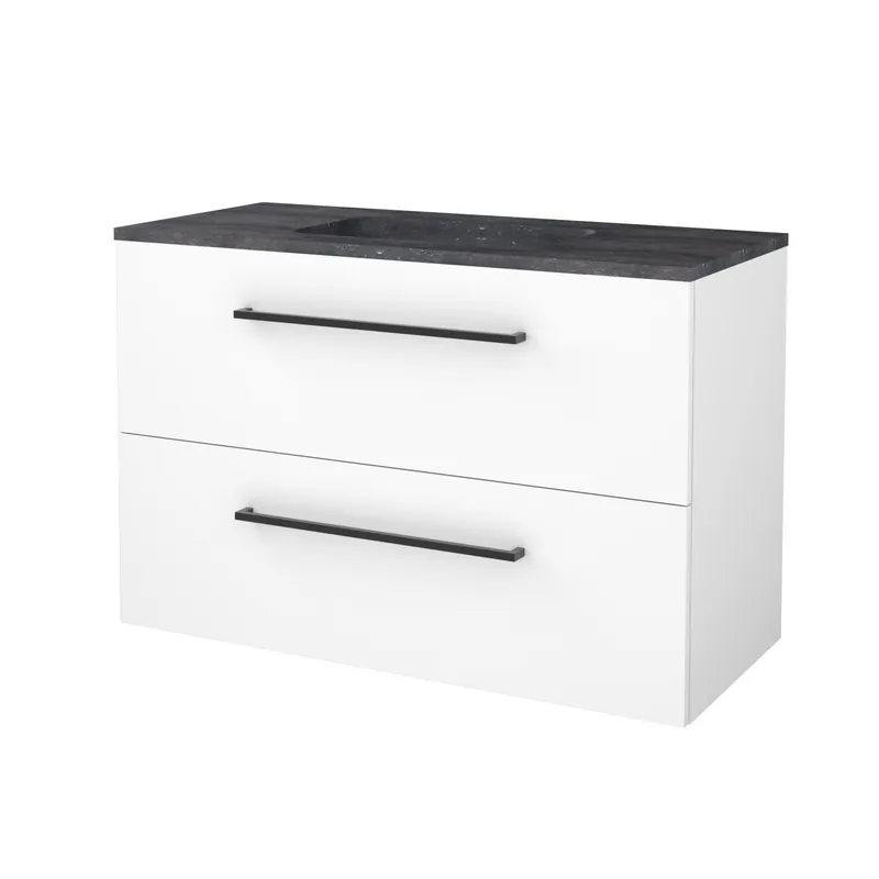 Gratis Retour Badmeubelset Aquasplash Salt 100x46cm Met Grepen (Kleurkeuze) 2 Lades Met Wastafel Hardsteen Ice White