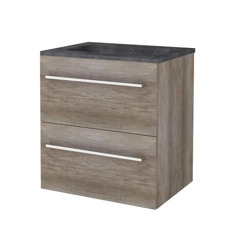 Badmeubelset Aquasplash Salt 60x46cm Met Grepen (Kleurkeuze) 2 Lades Met Wastafel Hardsteen 1 Kraangat Scotch Oak Meest Verkocht