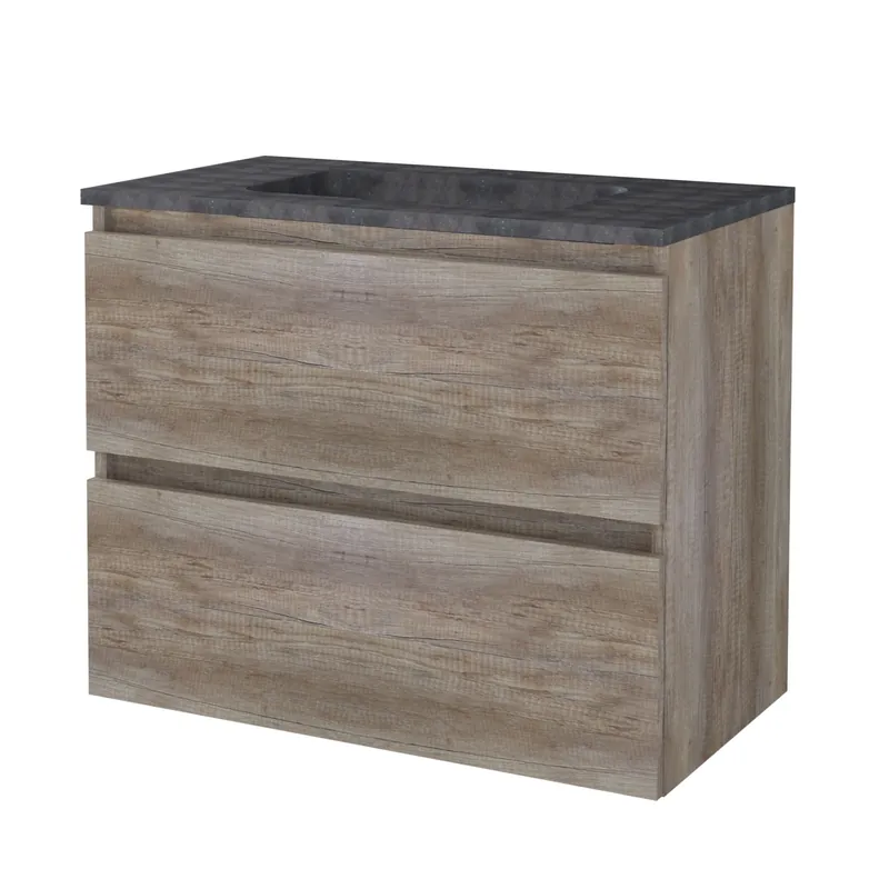 Badmeubelset Aquasplash Salt 80x46cm Greeploos 2 Lades Met Wastafel Hardsteen 1 Kraangat Scotch Oak Merkproduct
