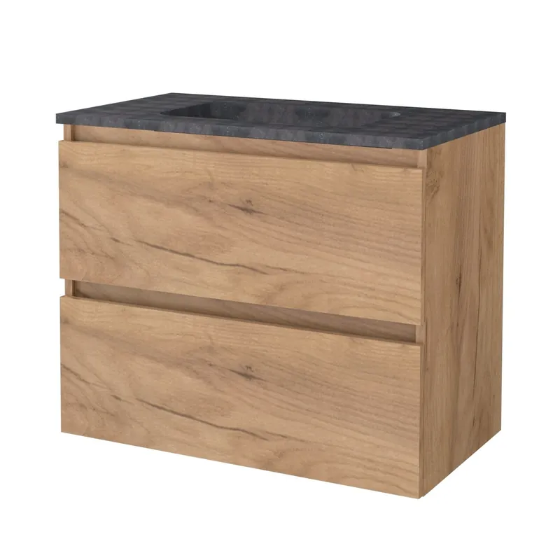 Badmeubelset Aquasplash Salt 80x46cm Greeploos 2 Lades Met Wastafel Hardsteen Whisky Oak Snelle Levering