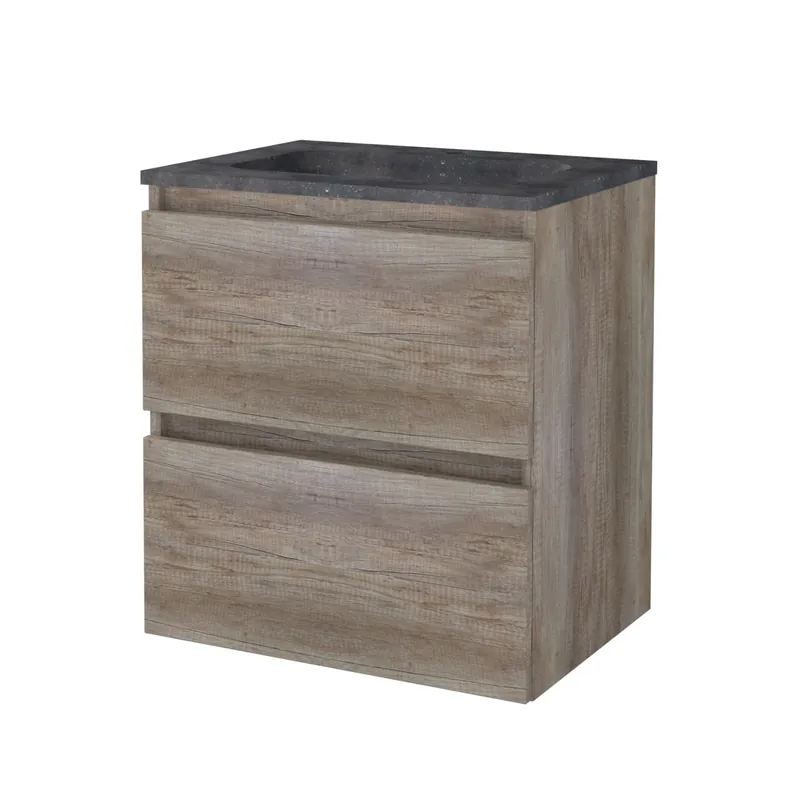 Badmeubelset Aquasplash Salt 60x46cm Greeploos 2 Lades Met Wastafel Hardsteen 1 Kraangat Scotch Oak Veilige Betaling