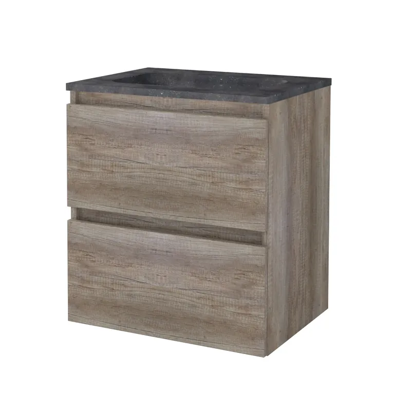 Badmeubelset Aquasplash Salt 60x46cm Greeploos 2 Lades Met Wastafel Hardsteen Scotch Oak Finale Uitverkoop
