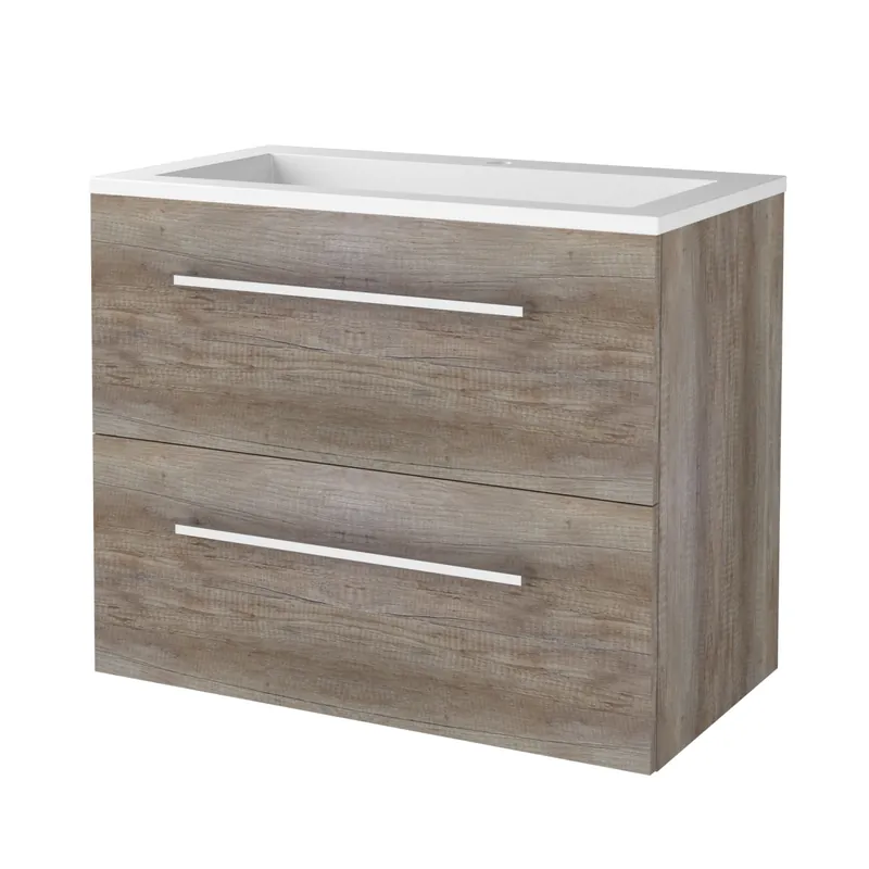 Badmeubelset Aquasplash Salt 80x46cm Met Grepen (Kleurkeuze) 2 Lades Met Wastafel Acryl 1 Kraangat Scotch Oak Express Levering