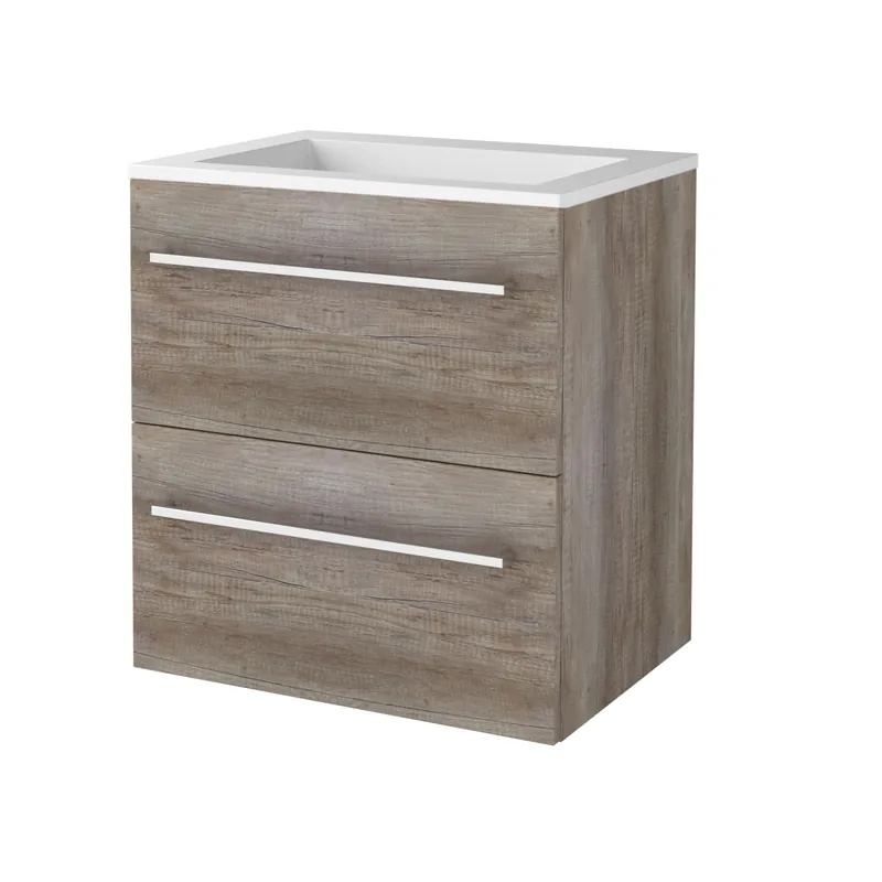 Premium Badmeubelset Aquasplash Salt 60x46cm Met Grepen (Kleurkeuze) 2 Lades Met Wastafel Acryl Scotch Oak