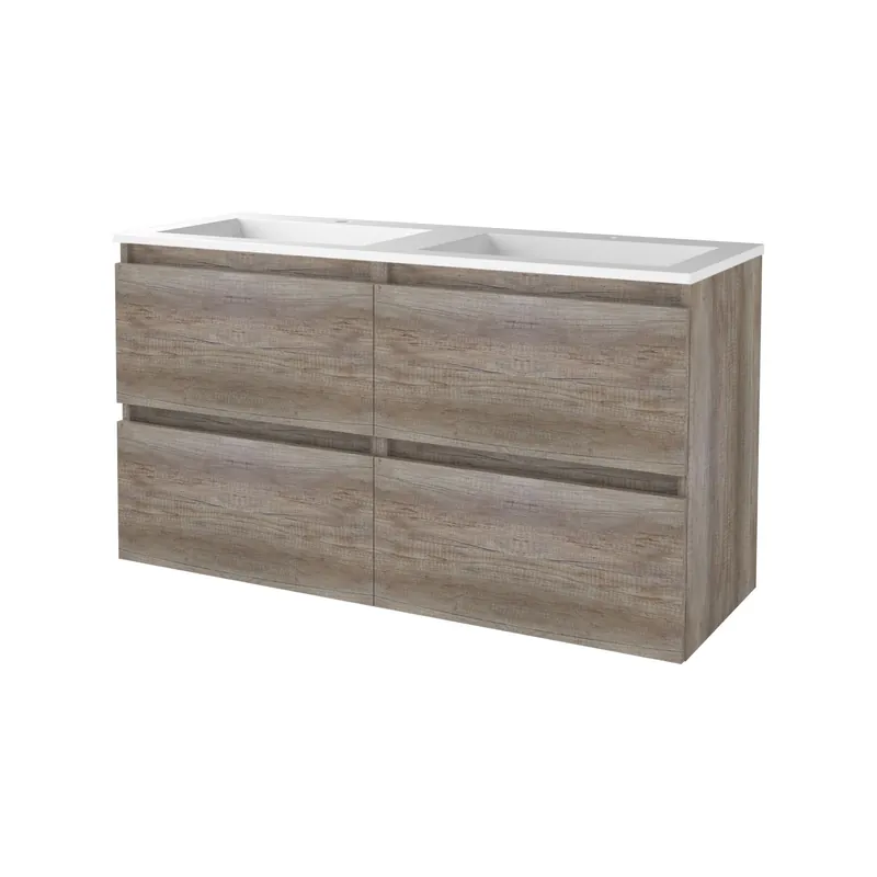 Laatste Kans Badmeubelset Aquasplash Salt 120x46cm Greeploos 4 Lades Met Wastafel Acryl 2 Kraangaten Scotch Oak