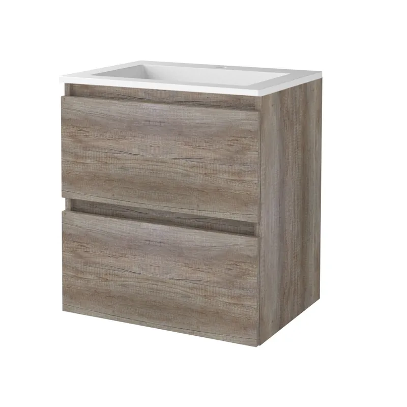 Tijdelijk Beschikbaar Badmeubelset Aquasplash Salt 60x46cm Greeploos 2 Lades Met Wastafel Acryl 1 Kraangat Scotch Oak