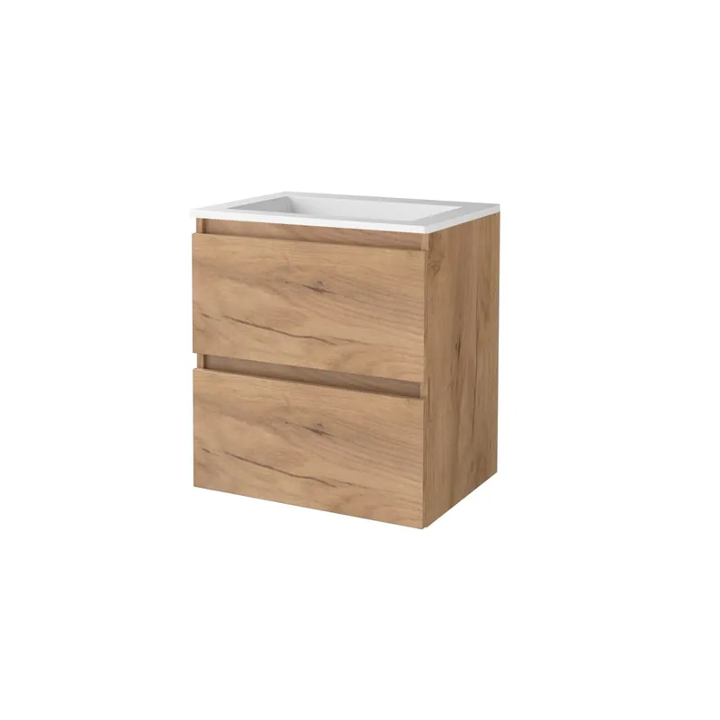 Badmeubelset Aquasplash Salt 60x46cm Greeploos 2 Lades Met Wastafel Acryl Whisky Oak Bestseller