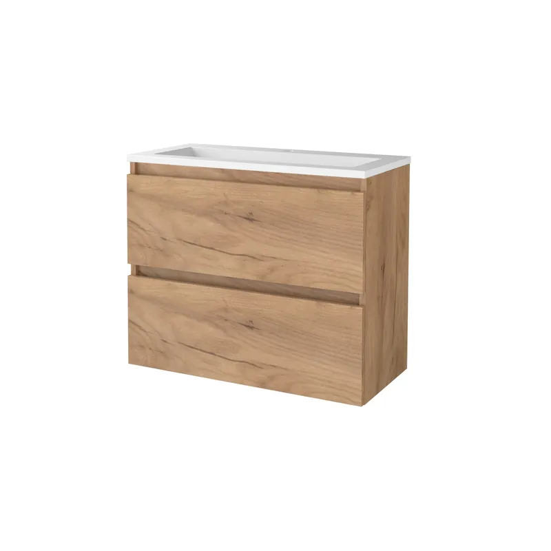Badmeubelset Aquasplash Salt 80x39cm Greeploos 2 Lades Met Wastafel Acryl 1 Kraangat Whisky Oak Gratis Retour