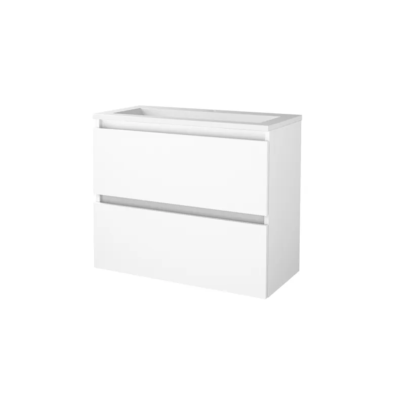 Finale Uitverkoop Badmeubelset Aquasplash Salt 80x39cm Greeploos 2 Lades Met Wastafel Acryl 1 Kraangat Ice White
