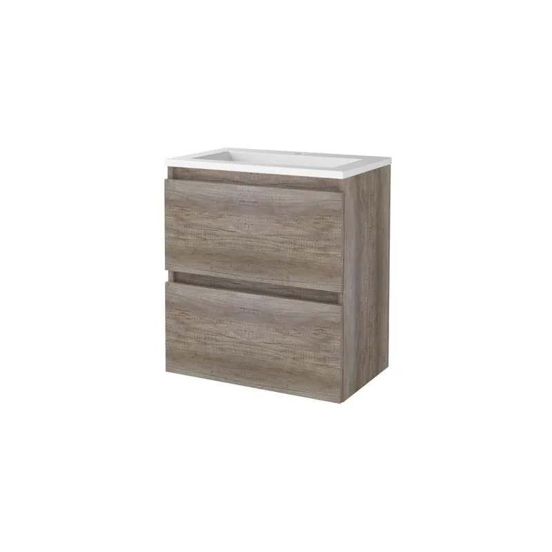Badmeubelset Aquasplash Salt 60x39cm Greeploos 2 Lades Met Wastafel Acryl 1 Kraangat Scotch Oak Alleen Vandaag