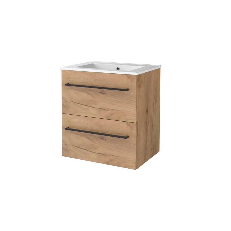 Badmeubelset Aquasplash Salt 60x46cm Met Grepen (Kleurkeuze) 2 Lades Met Wastafel 1 Kraangat Whisky Oak Flitsaanbieding