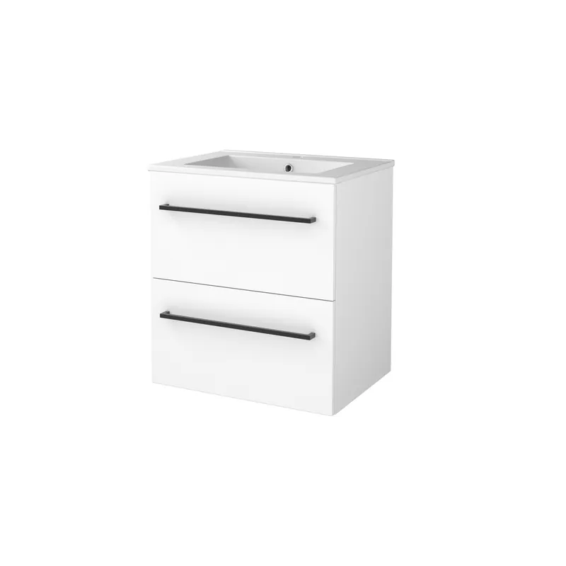 Badmeubelset Aquasplash Salt 60x46cm Met Grepen (Kleurkeuze) 2 Lades Met Wastafel 1 Kraangat Ice White Alleen Vandaag