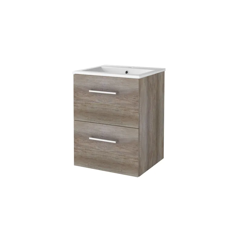 Badmeubelset Aquasplash Salt 50x46cm Met Grepen (Kleurkeuze) 2 Lades Met Wastafel 1 Kraangat Scotch Oak Beste Prijs