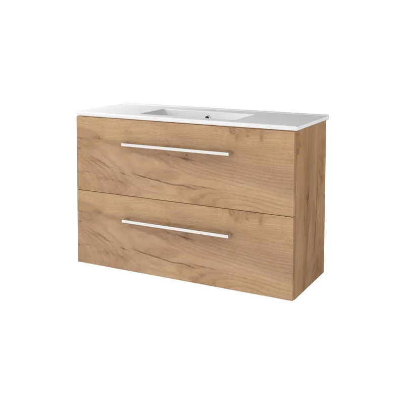 Badmeubelset Aquasplash Salt 100x39cm Met Grepen (Kleurkeuze) 2 Lades Met Wastafel 1 Kraangat Whisky Oak Betrouwbaar